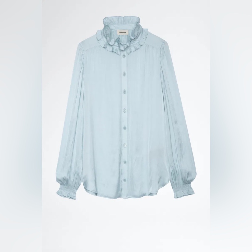 NEW Zadig & Voltaire Tacca Satin Top in Glacier Blue, M